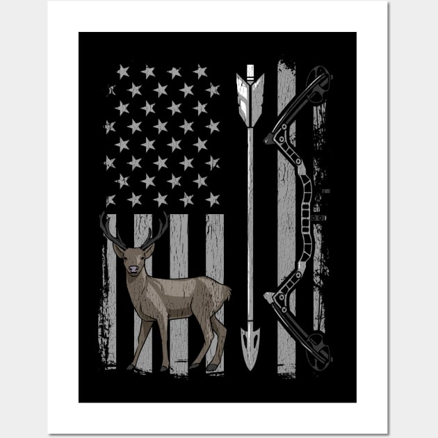 American Flag Bow Deer Hunting Gifts Archery Hunting Hunter Wall Art by Proficient Tees